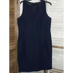 Ann Taylor Dress Size 14 Sleeveless Sheath Navy Blue Split Neck Pockets Career